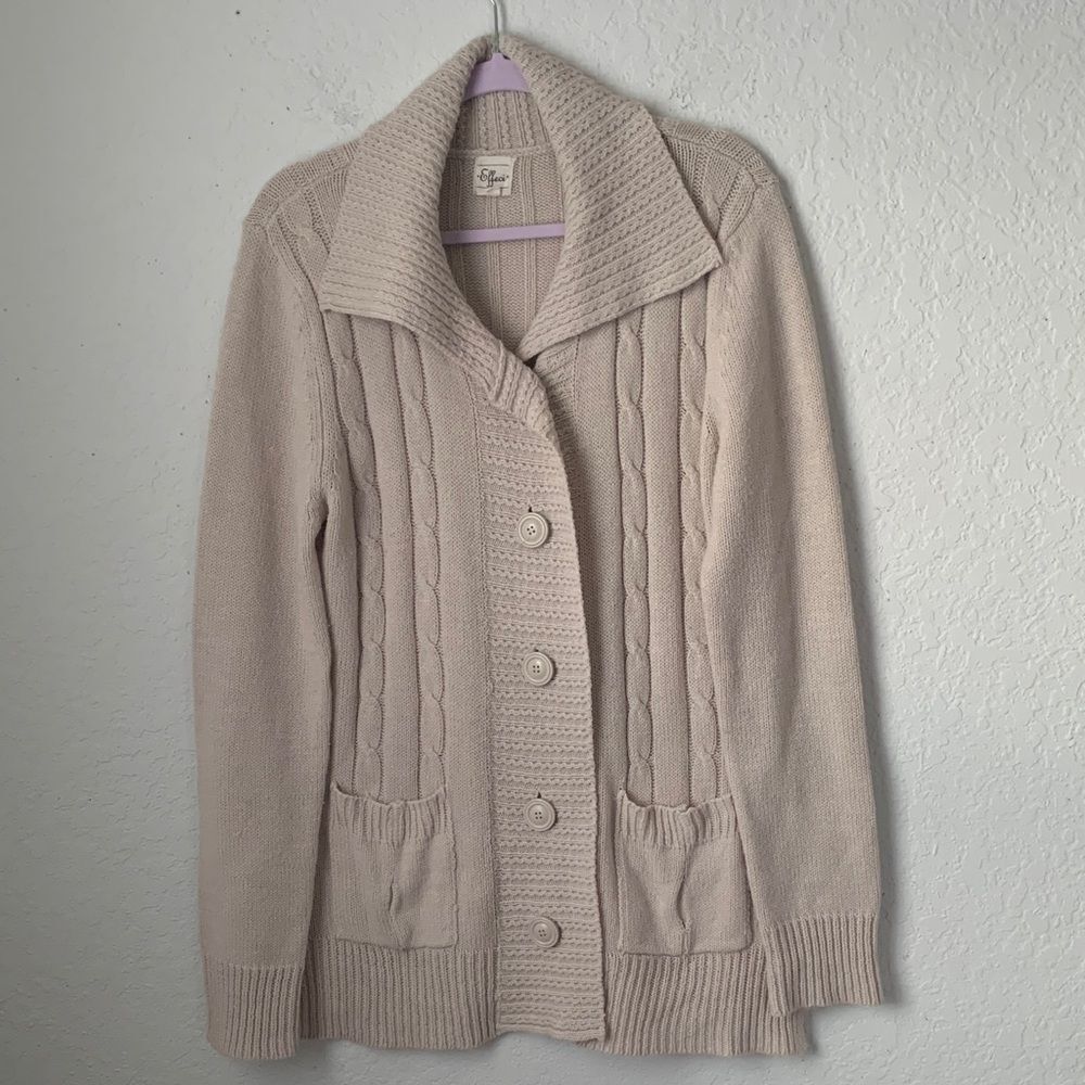 Effeci Women's Tan Cable Knit Cardigan Buttons Pockets Size XL